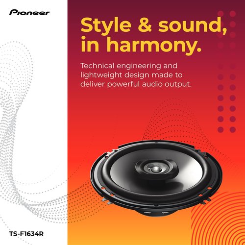 Pioneer F-Series TS-F1634R 6.5” 2-Way Speakers (Pair) – 200W Max, Balanced Sound + Smooth Treble, Great Stock Replacement, High-Efficiency Speaker Designed for OEM Power