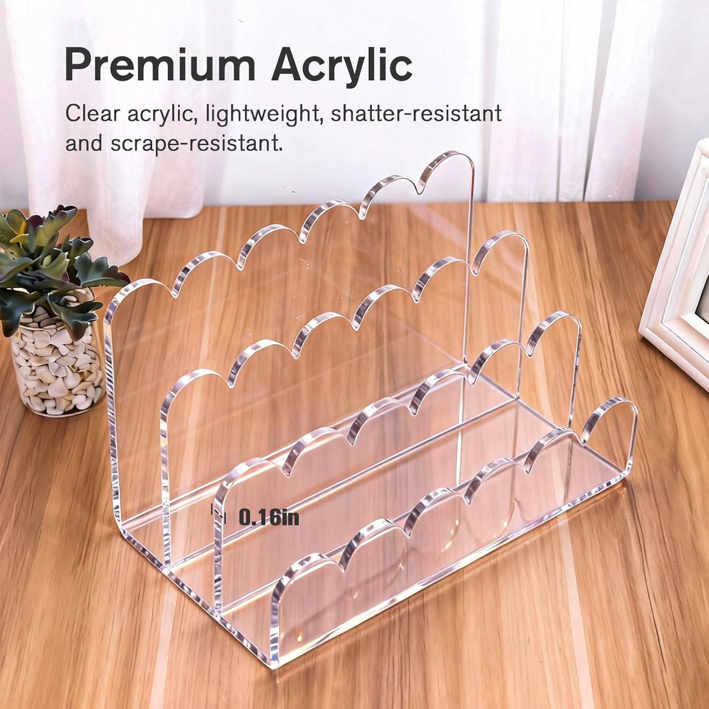 Skiennix Clear Acrylic Mail Organizer - 3-Compartment Vertical Letter Holder for Desk | Sorts Bills & Stationery