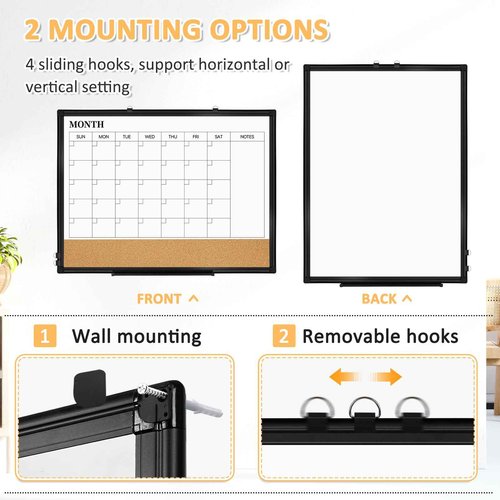 QUEENLINK Large Dry Erase Calendar for Wall, 36"x24" Double-Sided Magnetic Whiteboard Calendar with Cork Board, Black Aluminum Frame Monthly White Board Memo Message Board for Office, Home, School