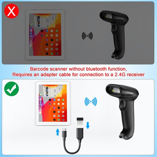 Symcode Wireless Barcode Scanner Versatile 2-in-1 (2.4Ghz Wireless+USB 2.0 Wired) Handheld Automatic 1D Laser Barcode Scanner 328 Feet Transmission Distance Rechargeable 1D Laser Bar Code Scanner