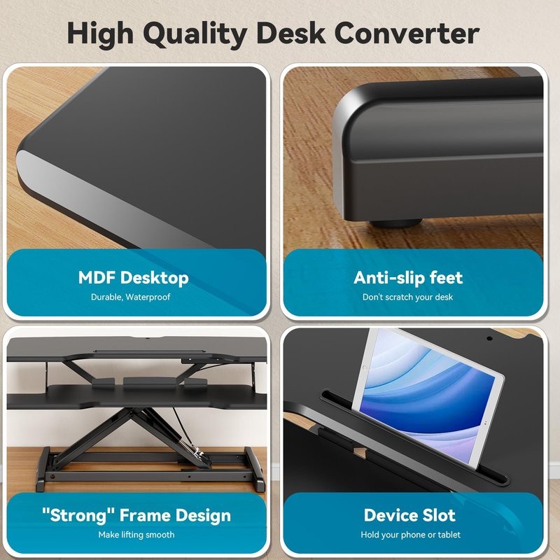 JYLH JOYSEEKER 35" Standing Desk Converter, Height Adjustable Desktop Riser with Keyboard Tray for Two Monitors, Sit to Stand up Computer Workstation for Home Office, Black
