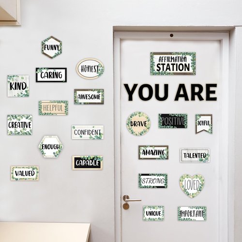 Eucalyptus Affirmation Station Bulletin Board Classroom Decorations Set Boho Greenery Growth Mindset Inspirational Bulletin Board Poster Positive Affirmations Accents Cutout for Teachers Wall Mirror
