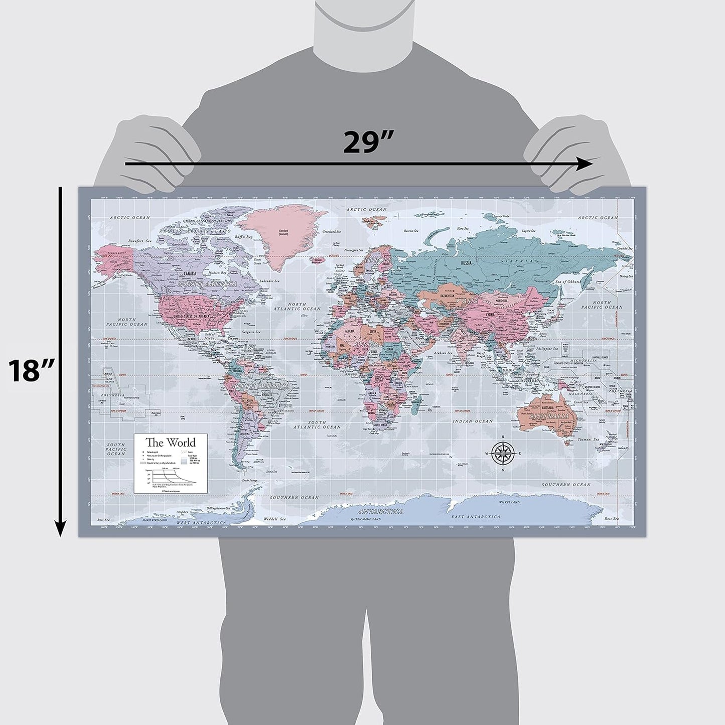 Laminated World Map Poster - Wall Chart Map of Earth - 18" x 29" (Purple)