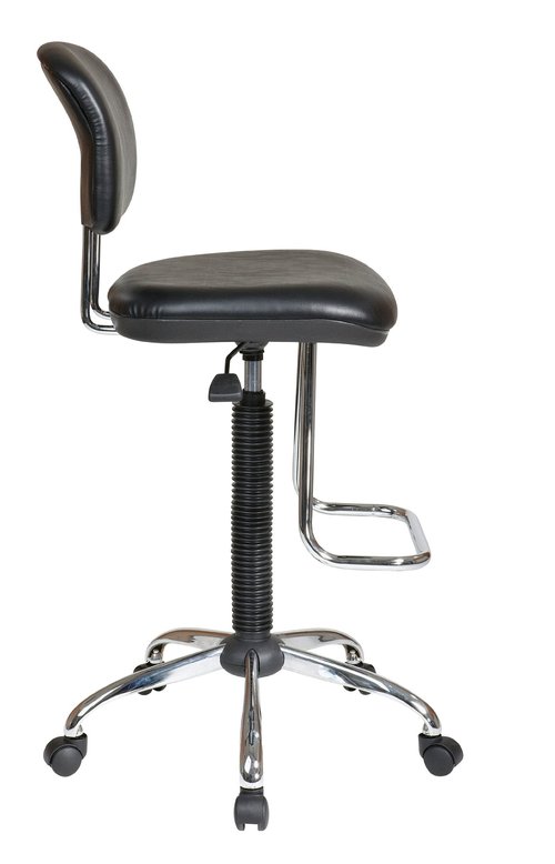 Office Star DC Series Pneumatic Drafting Chair with Vinyl Stool and Back, Heavy Duty Chrome Teardrop Footrest, Black