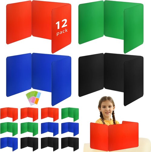 Skiennix 12 Pcs Colorful Desk Dividers - Waterproof Plastic Privacy Shields for Classroom Use
