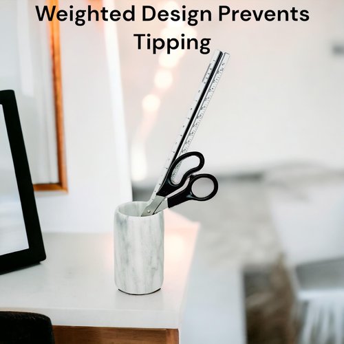 Hapton House White Natural Marble Pen Holder - Pencil Holder - Makeup Brush Holder - Toothbrush Holder - Office and Bathroom Organizer - Home Décor