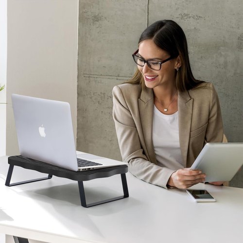 ZORVIDSON Monitor Stand Riser, Wooden Computer Stand for Desk, Wood and Steel Multi-Purpose Desktop Storage Laptop Riser Desk Shelf for Computer, Laptop, PC, Printer, 21.65 x 9.45 x 3.94 Inch Length (Black/1 Pack)