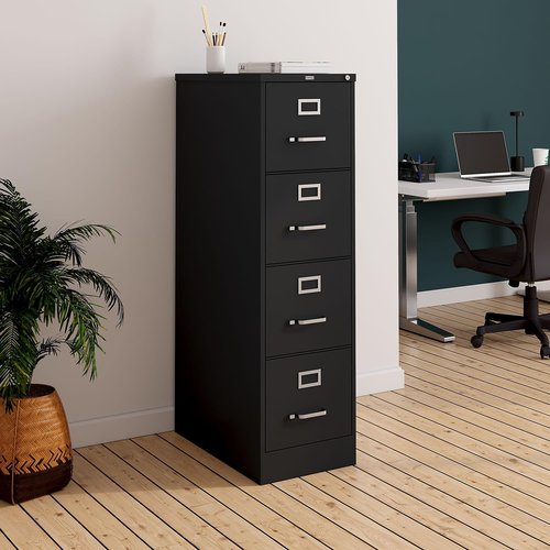 Staples 4-Drawer Vertical File Cabinet, Letter Size Documents, Lockable, 25" D x 15" W x 51.97" H, Black