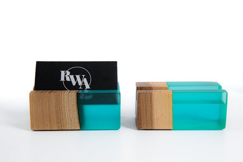 RWA Business Card Holder for Men & Women - Handcrafted Epoxy & Wood, Stylish & Durable Business Card Organizer, Premium Business Card Holders Desk Accessory for Professionals - ELEMENT aqua/dark