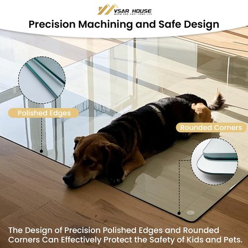 VSAR House 55"x46" Tempered Glass Chair Mat, Heavy Duty Glass Office Floor Mat for Carpet or Hardwood Floors, with Non-Slip Pads, Round Corner and Polished Edge, Effortless Rolling, Thick 1/5"
