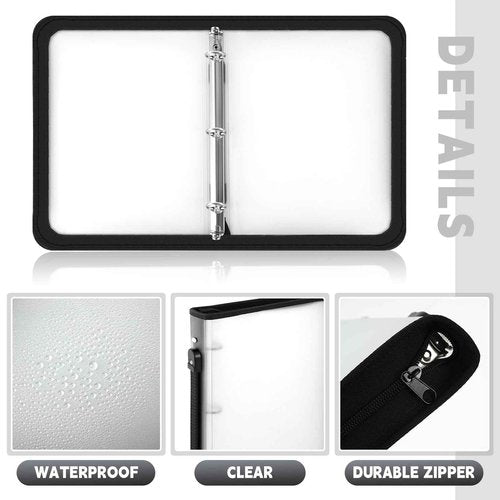 Teling 8 Pcs Zipper Binders with 3 Ring Zipper Binder, Refillable Plastic Clear File Organizer Planner for Projects, Assignments, Memos, School Work (2 Inch,White)