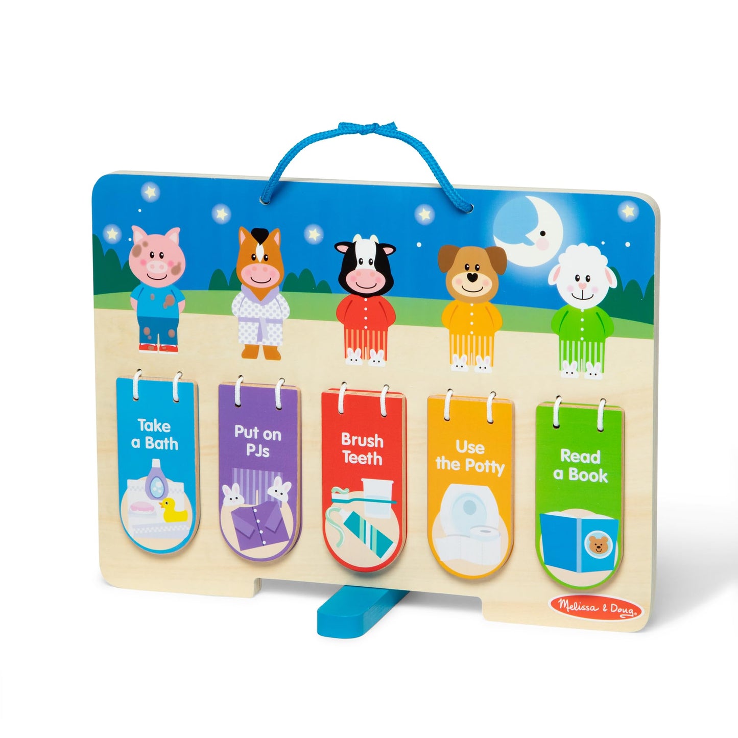 Melissa & Doug My Daily Routines Chart, Wooden Daytime and Nighttime Habit Tracker with Multi-Lingual Stickers, Hands-On, Screen-Free Preschool Toys for Girls & Boys Ages 3+ - FSC Certified