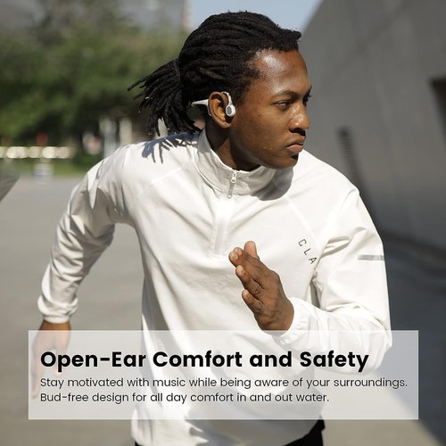 Mojawa Run Plus Bone Conduction Headphones - Open-Ear Bluetooth, 32GB MP3 Player, IP68 Waterproof, Deep Bass, Secure Fit - Black
