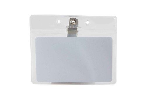 SICURIX(R) Standard Badge Holders, Horizontal, Clip, 50 Pack, Clear