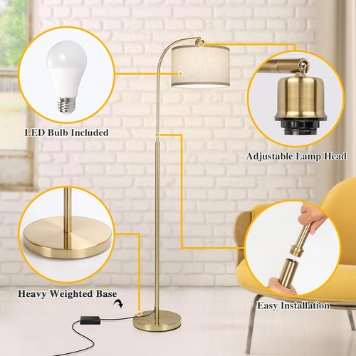 Boncoo LED Floor Lamp - Fully Dimmable Modern Arc Design with Adjustable Drum Shade | Tall Reading Light for Living Room & Bedroom