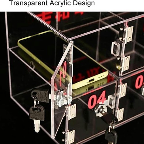 Transparent Acrylic Cell Phone Locker with 8 Doors, Secure Mobile Phone Storage Cabinet, 35-Slot Safe Deposit Box for Offices, Schools, and Events