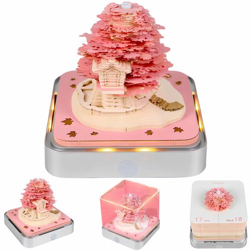 Time Piece Calendar 2026, 3D Sticky Notes 2026, Calendar Sakura Tree Creative 3D Notepad, Memo Pad Artsy Pads 3D Art Calendar, Paper Carving Gift House Sculpture Gift for School Home Office