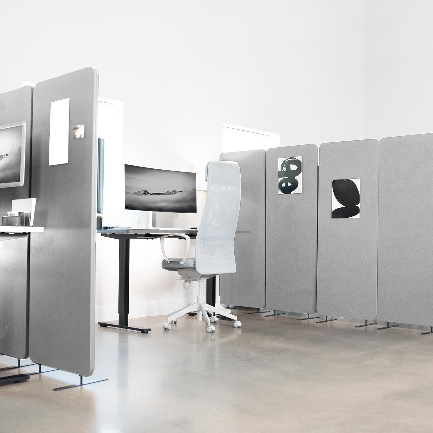 VIVO Freestanding Privacy Panel - 72 x 66 Inch Acoustic Wall Divider | Gray Cubicle Partition with 3 Panels
