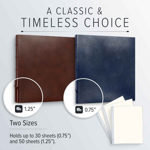 Gallery Leather 3 Ring Binder with Plastic Sleeves, Includes 10 Sheets, Sheet Size: 8.5" x 11" - Presentation Binder Rings with Hubbed Spine, Thick: 0.75" Belfast Black