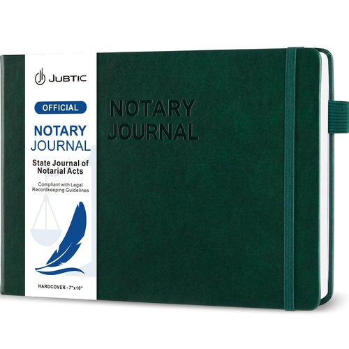 JUBTIC Notary Journal Log Book - Notary Public Journal of Notarial Acts - Notary Supplies with Privacy Guard– Horizontal, 378 Record Entries, 128 Numbered Pages, Hardcover, 10x7″ (Dark Green)