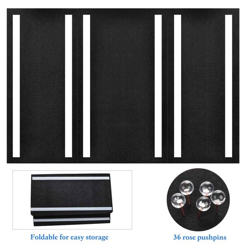 Large Bulletin Board - 72 x 48 Inches, Foldable Decorative Felt Board for Wall Photo Display Board with Self-Adhesive Tape, Includes 36 Push Pins - Black
