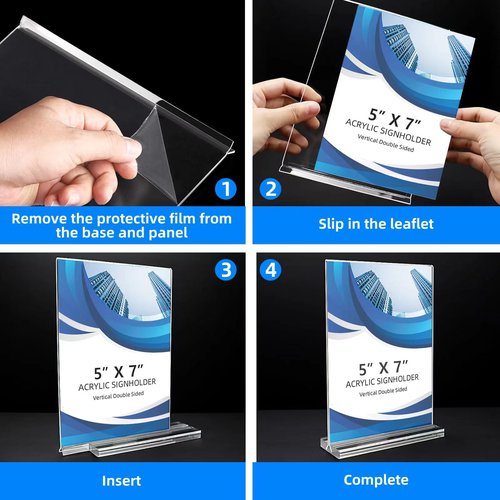 12 Pack Acrylic Sign Holder 5 x 7, Double-Sided Clear Sign Holder Plastic Stands for Display, T Shape Acrylic Table Sign Stands for Office Store Restaurants Wedding Party Decoration