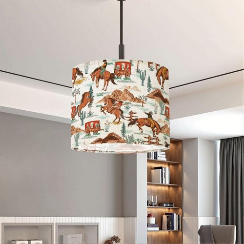 Cowboy Lampshades Western Lamp Shades Boho 1 Pack Stylish western Cowboys rodeo vintage from wild west rural Light Shade for Table Lamps Floor Lamps Drum Lamp Shades Lampshade Replacement