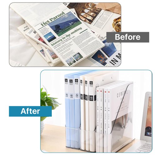 Boocalny 2 Pack Magazine File Holder, Clear Plastic A4 Vertical File Organizer with Handle, Desk Organizer Magazine Document Rack, Slim Vertical Folder Bin for Home Office School Supplies