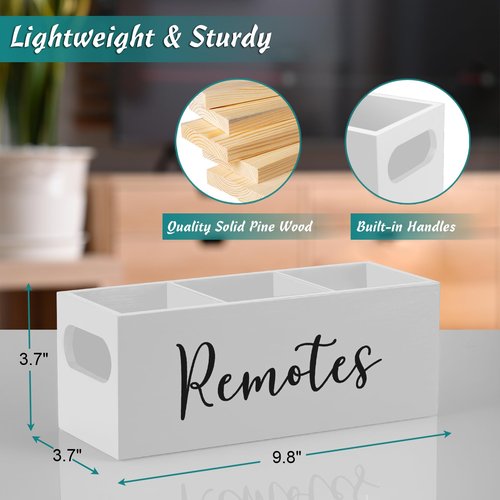 DRASTAR Mail & Remote Organizer Set, Wooden, White, 2 Slots, Remote Control Holder
