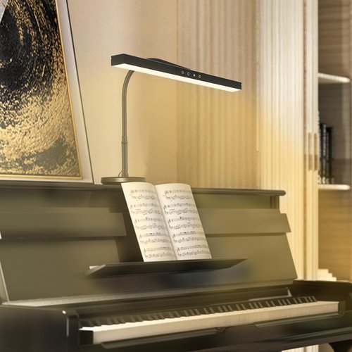 ANINO Piano Light for Upright Piano,55'' Wide Illumination Area,Gooseneck Adjustable Height&Direction,3 Light Modes Dimmable, Timer Eye Care LED Piano Lamp with Steady Base Music Stand Light, Black