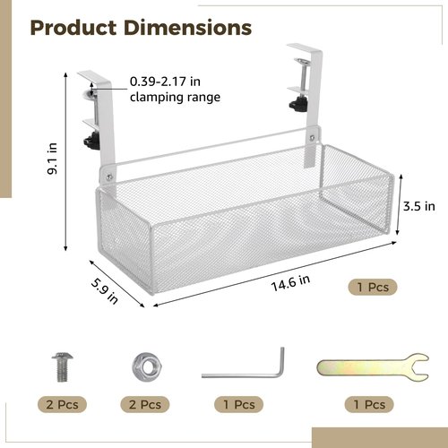 Under Desk Drawer Desk Side Storage, Adjustable Clamp On Mesh Metal Desks Organizer, Under Desks Hanging Organizer for Homes, Offices, Schools