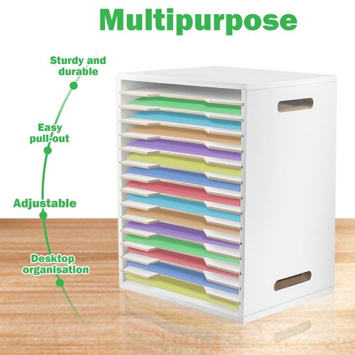 13"x16" Wooden Construction Paper Organizer, 15 Tier Larger Size Literature Organizer with Adjustable Shelves Letter Mail Tray Craft & Stamp Stackable Cardstock Storage Rack for Home Office Classrooms