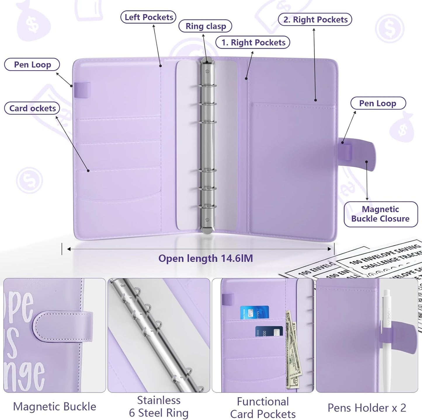 Skiennix Money Saving Challenge Binder - Budget Planner with Pre-Numbered Envelopes & Trackers | Save $5,050 (Black)