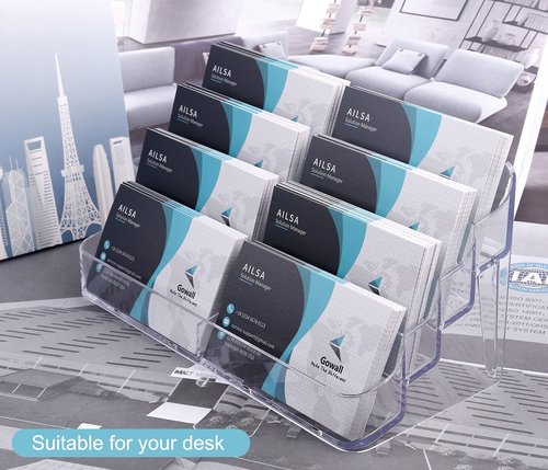 Gowall Business Card Holder, 8 Pocket Acrylic Business Card Holder for Desk Clear Business Card Stand Desktop Business Card Holders Plastic Business Card Display for Exhibition, Home and Office, 4 PCS