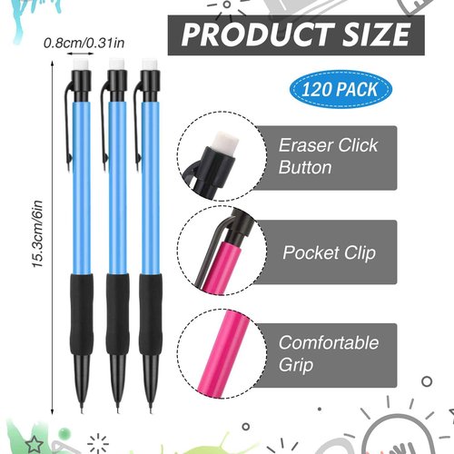Fullhawl 360 Pcs Operation Christmas Bulk 120 Pcs 0.7mm Mechanical Pencil 120 HB Lead Refills 120 Erasers for Operation Christmas Bags Sunday School Goodie Bags Stuffers Supplies