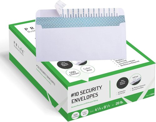 PBC Security Business Envelopes - Letter Size 4-1/8" x 9-1/2" | Peel & Seal, 500 Count, White