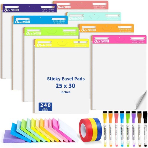 31 PCS Sticky Easel Pad Set, 25 x 30 in Large Note Pads Easel Pads Flip Chart Paper, Anchor Chart Paper, Giant White Sticky Anchor Chart Papers with Sticky Note Masking Tape, Markers,Big Meeting Notes