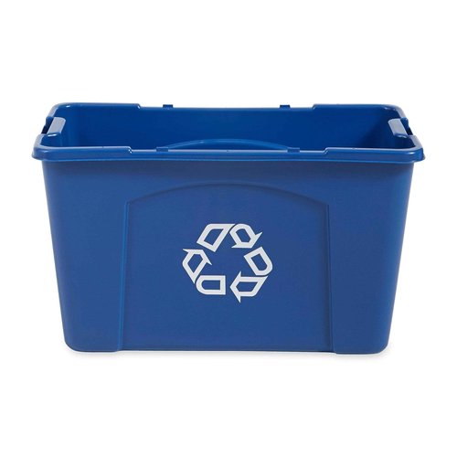 Rubbermaid Commercial Products, Recycling Bin/Box for Paper and Packaging, Stackable, 18 GAL, for Indoors/Outdoors/Garages/Homes/Commercial Facilities, Blue