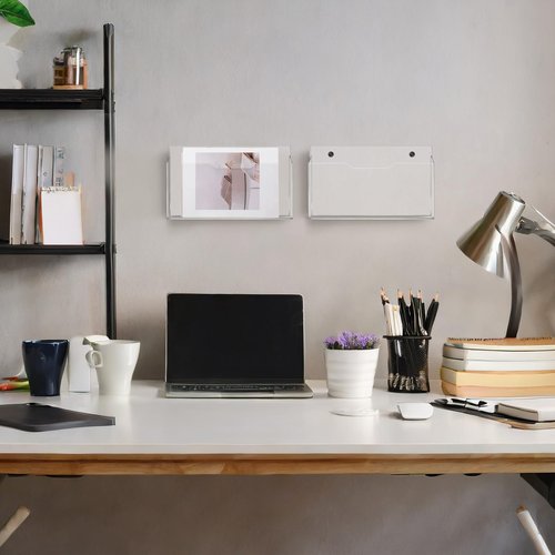Feifeiya 2Pcs Clear Acrylic File Holder Wall Mount Mail Magazine Organizer File Holders with Screw Wall Pocket Office Document Storage Rack Magazine Letter Brochure(14 x8.3 x1.2,Horizontal)