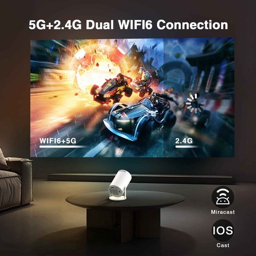 [Electronic Focus with Short Throw] PANSEBA Mini Projector with WiFi 6 and Bluetooth, Auto Keystone Outdoor Movie Projector, Big Screen Home Portable Projector for Phone/TV Stick/Laptop/HDMI