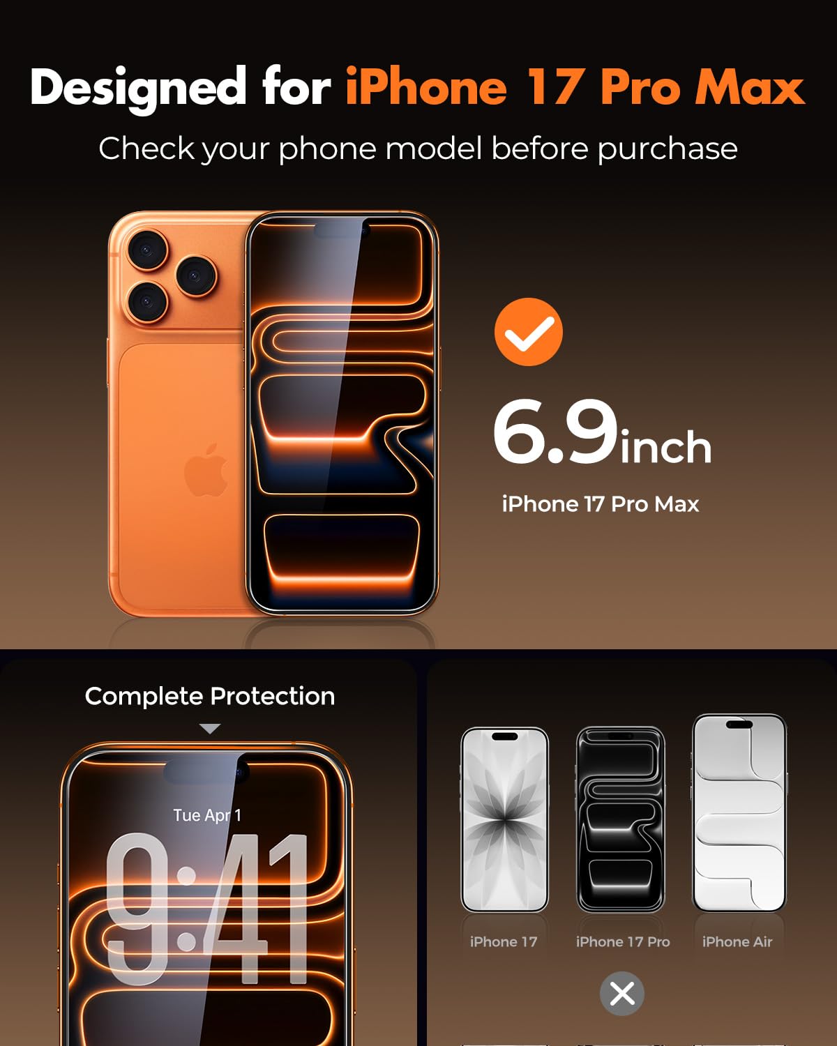 UNBREAKcable 3-Pack Screen Protector for iPhone 17 Pro Max, Double Shatterproof Tempered Glass [Easy Installation Frame] [9H Hardness] [99.99% HD Clear] [Case Friendly] for iPhone 6.9 inch