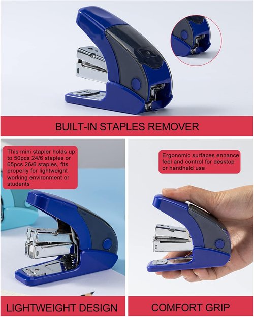 PAPERPAL Mini Stapler Set - Effortless 20 Sheet Capacity with Integrated Remover & Storage | Dark Blue