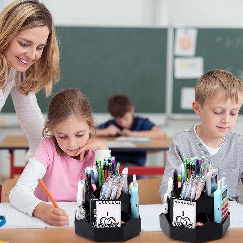 Sunnychicc 2 Pcs 9 Slots 360° Rotating Pencil Pen Holder for Desk,Rotating Desk Organizer for Office Home Art Supplies(Black)