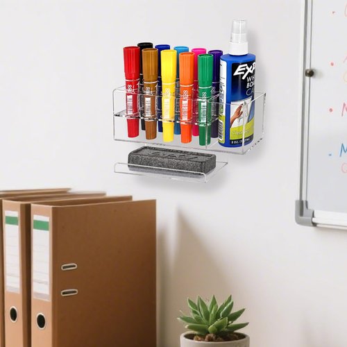 Zvanila Dry Erase Marker Holder, 10 Slots Wall Mounted Acrylic Marker Holder, Sticky Pen Storage for Whiteboard, Office, Home, Marker, Classroom Organization, Eraser and Cleaner Not Included