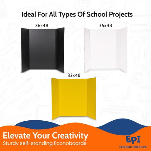EPI Tri-Fold Cardboard Display Board - Large 32"x48" Yellow Presentation Boards | 24 Pack for School & Business Use