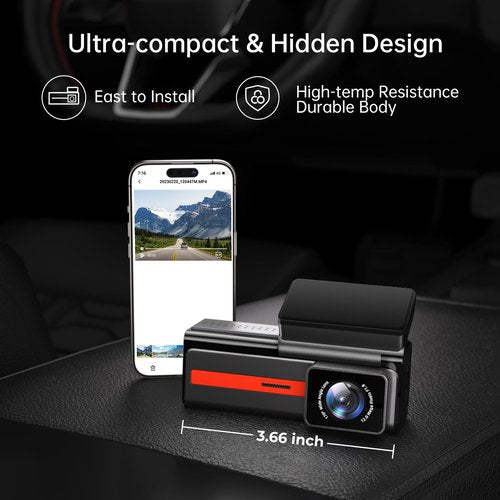 Dash Cam Front and Rear, 4k+1080P Dual Dash Camera for Cars, 1.5” WiFi Mini Dashcam with App, 170°Wide Angle Car Camera, Night Vision, 24H Parking Mode, 32GB Card Included, G-Sensor, Support 256GB Max