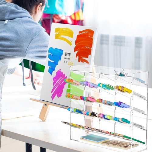 MotiMind Acrylic Pen Organizer Storage Vertical Marker Organizer Acrylic Pen Display Holder for Office Desk Desktop Stationery Pencil Storage(Clear,13 x 4 x 12.4 Inch)