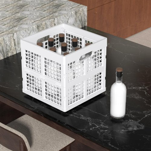 Wakikini White Square Milk Crate, 18 L Plastic Stackable Utility Crate, 3 Pack
