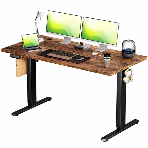 SMUG Standing Desk, 55 x 24 Inch Electric Height Adjustable Computer Desk for Home Office, Sit Stand up Work Gaming Table with Memory Controller/Headphone Hook, Rising Lift Workstation-Rustic Brown
