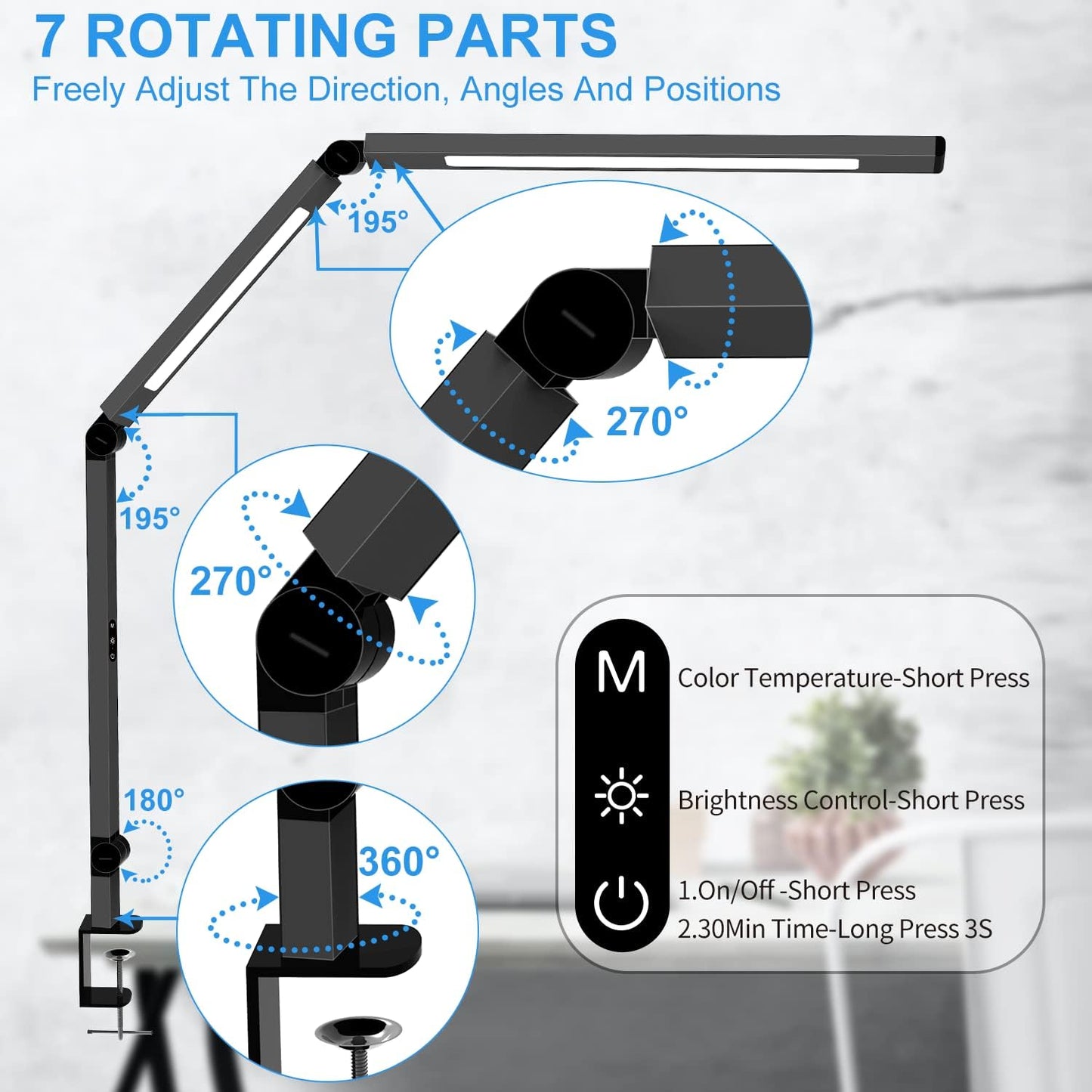 Skiennix LED Desk Lamp - Adjustable Architect Lamp with Dual Light & 5 Brightness Levels | Eye-Care Design
